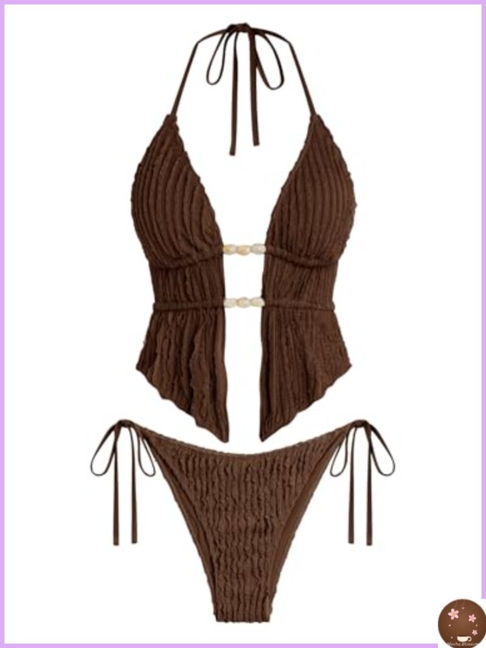 Backless High Cut Two Piece Bikini Set Halter Triangle Swimwear - Picture 4 of 6